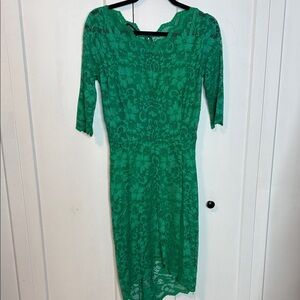 bebe Green Lace Long Sleeve Dress - Assymetrical Hem - Medium